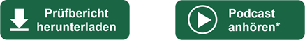 Die Grafik zeigt zwei Buttons, der erste trägt den Titel "Prüfbericht herunterladen, der zweite den Titel "Podcast anhören".